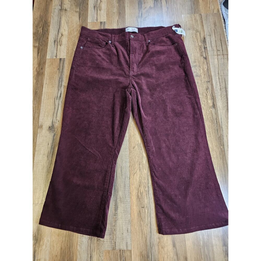 Gap 70s Flare Corduroy Pants Size 18 R High Rise Patch Pocket Wine NWT Wide Leg